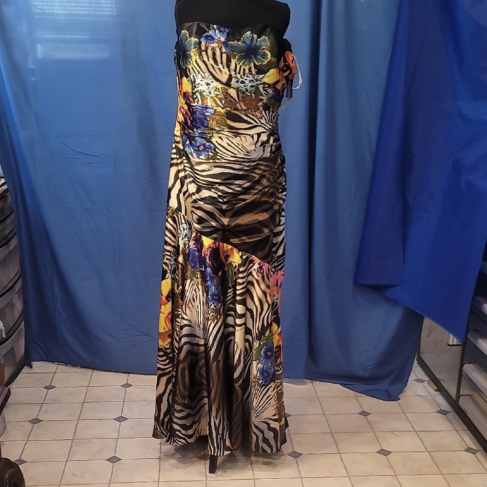 Sparkle Prom Satin Animal Print Strapless Dress Sz 22